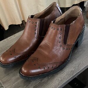 Born Brown Leather Studded Ankle Boots